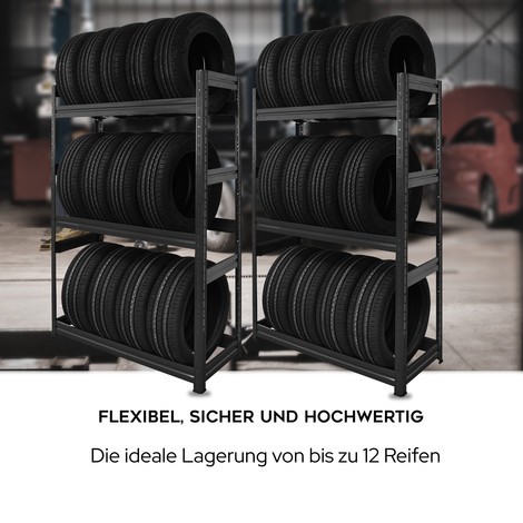 Regál na pneumatiky HEMMDAL, antracitová – pro 12 pneumatik – zátěžový regál made in EU