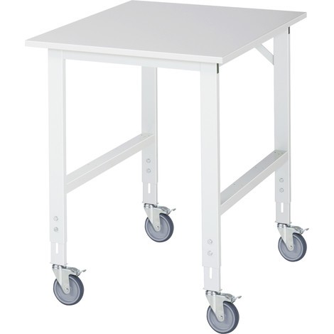 Regulowany pod względem wysokości mobilny stół warsztatowy RAU z serii TOM, wysokość 910–1230 mm