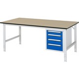 Regulowany pod względem wysokości stół warsztatowy RAU z serii TOM, wys. x gł. 760–1080 x 1000 mm, 4 szuflady
