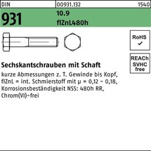 Reyher Sechskantschraube DIN 931 m.Schaft 10.9 flZnL