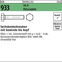 Reyher Sechskantschraube DIN 933 VG 10.9 flZnL