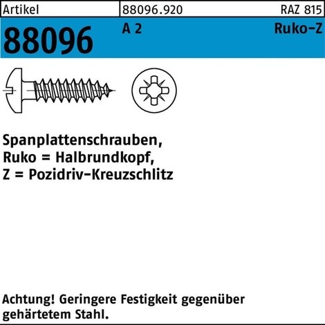 Reyher Spanplattenschraube R 88096 Halbrundkopf m.Kreuzschlitz-PZ