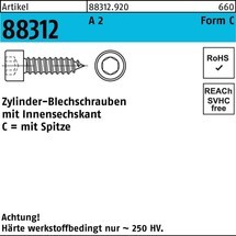 Reyher Zylinderblechschraube R 88312 m.Spitze/Innen-6-kant