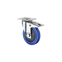 Roulette de transport en caoutchouc élastique, bleue, roue directrice avec dispositif de blocage, roulement à billes, plaque