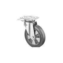 Roulette pour charges lourdes en caoutchouc élastique, roue directrice avec dispositif de blocage, roulement à billes, plaque