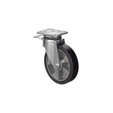 Roulette pour charges lourdes en polyuréthane moulé, roue directrice avec dispositif de blocage, roulement à billes, plaque