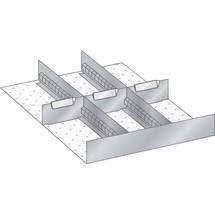 Sada děrovaných nástěnných panelů a dělicích plechových příček LISTA, (ŠxHxHL) 357x459x95 mm, 3 děrované nástěnné panely, 3 dělicí plechové příčky