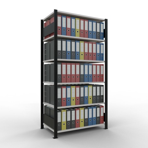 SCHULTE estantería para archivo módulo inicial, doble cara, sin topes centrales, carga de estantería 150 kg, negro