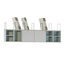 Sistema de armário para mesas de embalagem com portas, divisórias e prateleiras