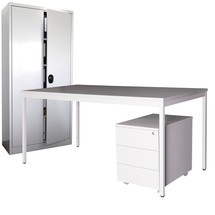 Steinbock® Einrichtungs-Set, Schreibtisch inkl. Rollcontainer + Flügeltürschrank