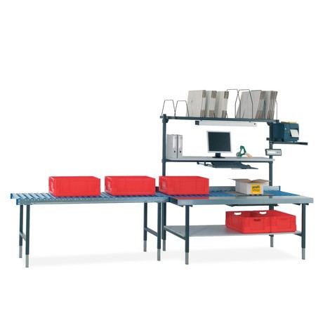 Stůl s válečkovým dopravníkem s pracovní plochou a váhou pro systém balicích stolů Rocholz