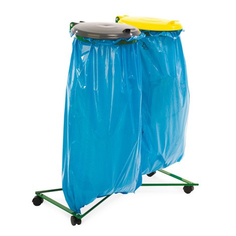Support sacs-poubelle de tri, sans couvercle: pour capacité 2 x 70 l,  châssis roulant