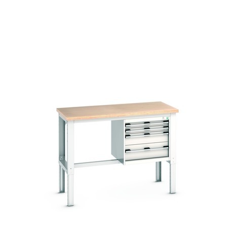 Systémový pracovní stůl bott cubio se 4 zásuvkami, V×Š×H 740-1140 × 1500 × 750 mm, pracovní deska, buk