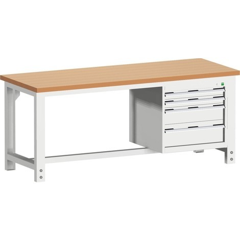 Systémový pracovní stůl bott cubio se 4 zásuvkami, V×Š×H 740-1140 × 1500 × 750 mm, pracovní deska, buk