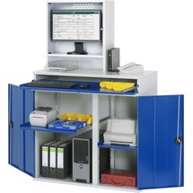 Szafka komputerowa RAU, obudowa monitora, szuflada na klawiaturę, podwójne drzwi skrzydłowe