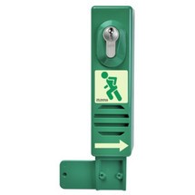 Türwächter für Paniktreibriegel mit Profilhalbzylinderschloss, Farbe: grün, nach vorne öffnend