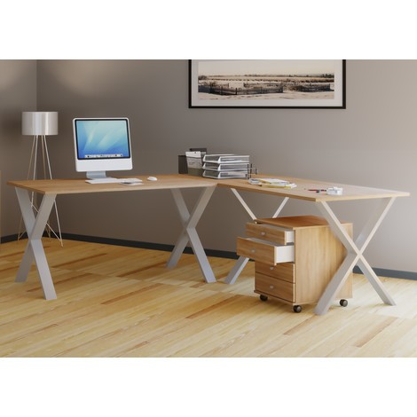 VCM Eck-Schreibtisch Lona, Tischplatten BxT 1.100 x 500 und 800 x 500 mm, X-Füße