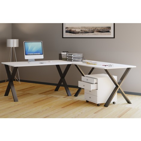 VCM Eck-Schreibtisch Lona, Tischplatten BxT 1.400 x 500 und 1.100 x 500 mm, X-Füße