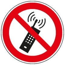 Verbodsbord – Ingeschakelde mobiele telefoon verboden