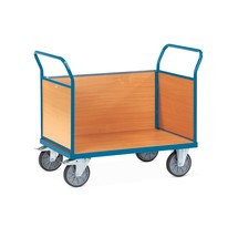 Vozík s platformou fetra®, s dřevěnými bočnicemi ze 3 stran