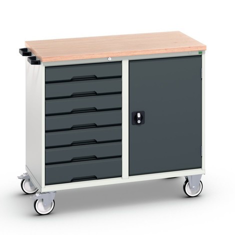 Wózek montażowy bott verso z 7 szufladami, drzwiami oraz półką z multipleksu