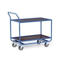 Wózek stołowy z rury stalowej, udźwig 300 kg, 2 piętra o wymiarach 1010 × 610 mm, ze stalową listwą