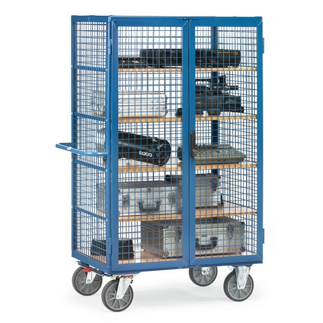 Wózek szafowy fetra®, udźwig 750 kg, ściany kratowe, z drzwiami dwuskrzydłowymi