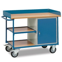 Wózek warsztatowy fetra® z wysoką krawędzią, szafka, 3 półki