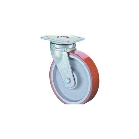 Zátěžové přepravní kolečko z polyuretanového odlitku Prothane®, řiditelné kolečko, kuličkové ložisko, destička, litinový disk